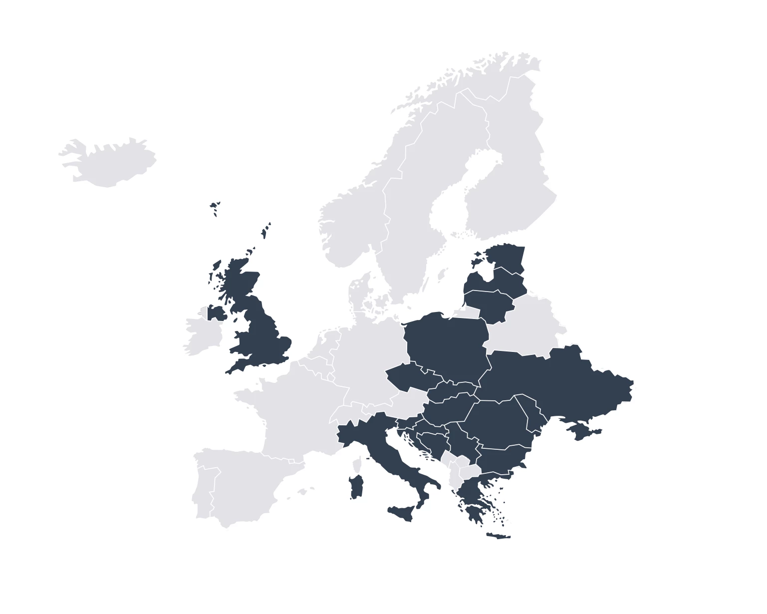 Mapa Europy z krajami sprzedaży naziemnej Inter Cars