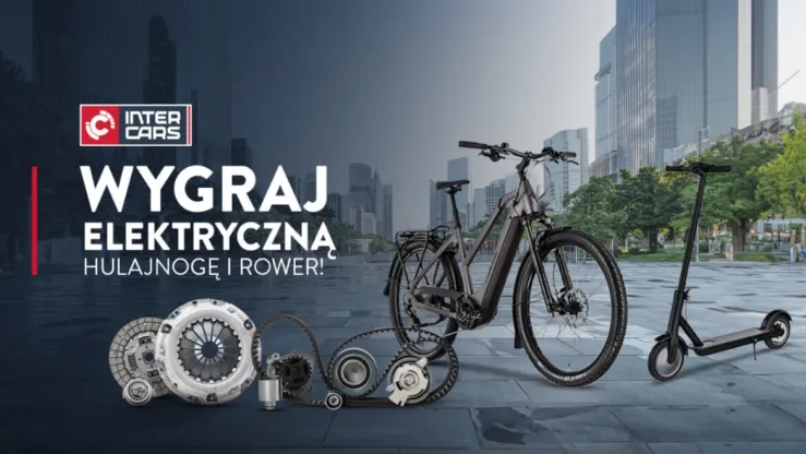 Grafika przedstawia Ścigaj się o elektryczny rower i hulajnogę z Inter Cars!