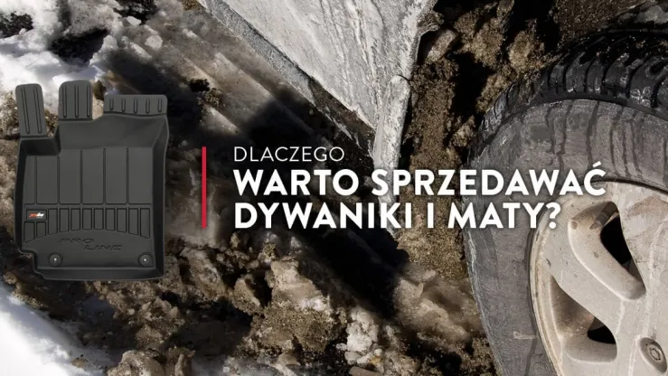 Dywaniki samochodowe na zaśnieżonej powierzchni obok błotnistej opony, podkreślająca jej przydatność zimą.
