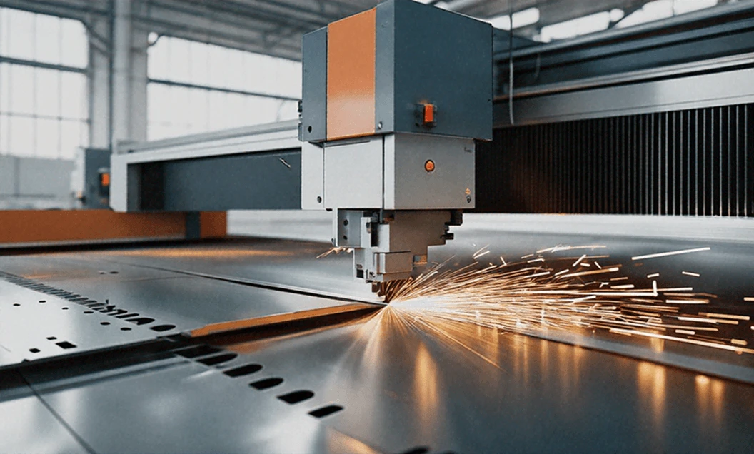 Machine cutting metal with laser