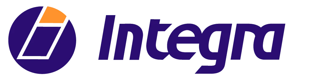 Logo Integra z stylizowaną literą 'i' oraz nazwą 'Integra' w fioletowym kolorze.