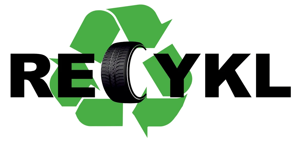 Logo przedstawiające recykling opon z zielonym symbolem recyklingu.