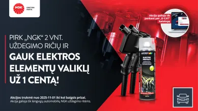 Akcija: pirkite 2 NGK uždegimo rėčius ir gaukite valiklį už 1 centą.