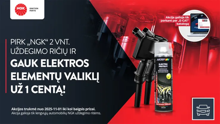 Akcija: pirkite 2 NGK uždegimo rėčius ir gaukite valiklį už 1 centą.