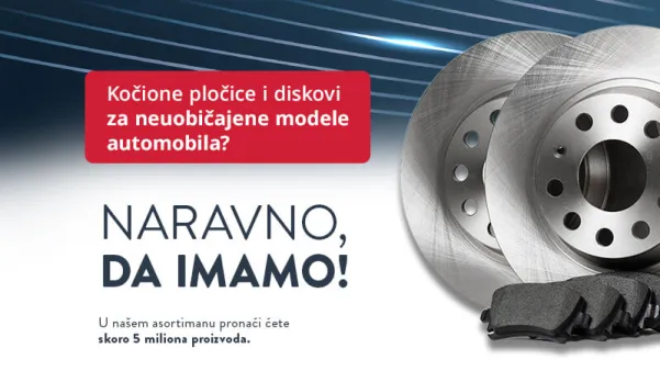 Kočione pločice i diskovi za neobičajne modele automobila, sa natpisom 'Naravno, da imamo!'