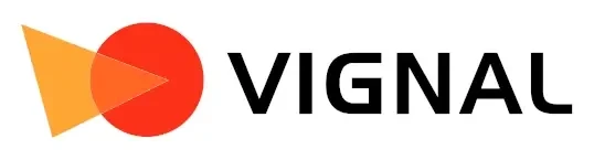 Logo VIGNAL z pomarańczową strzałką i czerwoną kulą.