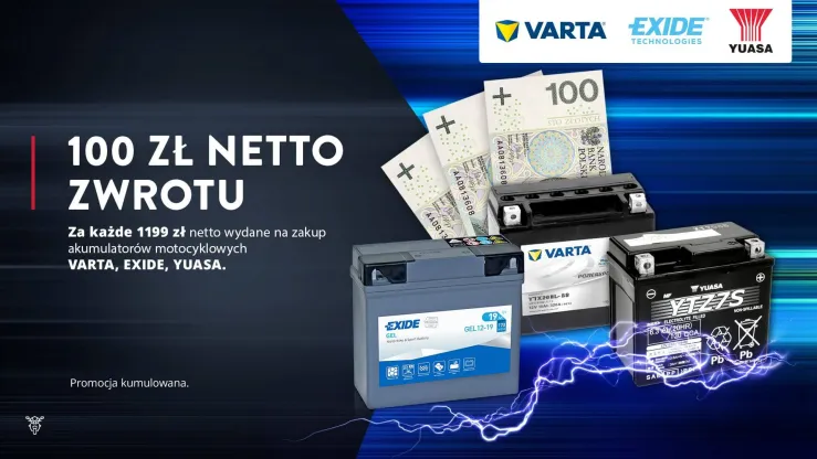 Promocja w Inter Cars Motocykle - 100 zł netto zwrotu za każde 1199 zł netto wydane na akumulatory