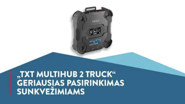 TXT Multihub 2 Truck prietaisas, skirtas sunkvežimiams, su ekranu ir funkcijomis.