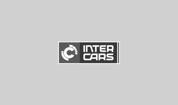 Λογότυπο της εταιρείας Inter Cars σε γκρι φόντο.