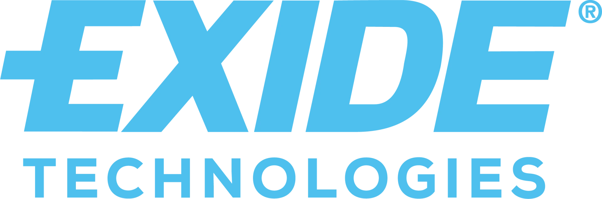 Niebieskie logo Exide Technologies z napisem 'EXIDE' i 'TECHNOLOGIES'.