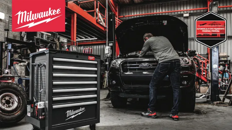 Milwaukee įrankių dėžė automobilių dirbtuvėse M12 ir M18 FUEL įrankiai