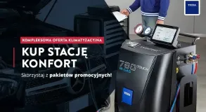Stacja klimatyzacyjna TEXA KONFORT 780 z mężczyzną w niebieskiej bluzie, oferująca promocje.