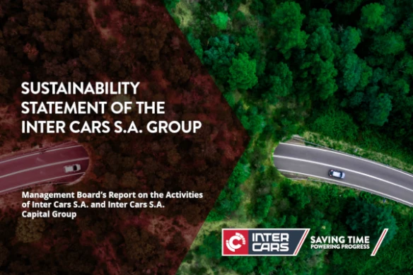 Inter Cars S.A. Group Sustainability Statement Cover of the Inter Cars S.A. Group sustainability report featuring a split image of roads and greenery.