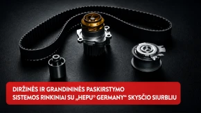 Automobilių paskirstymo sistemos dalių, įskaitant diržą, vandens siurblį ir skriemulius tamsiame fone, kolekcija.