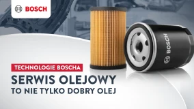 Zdjęcie przedstawiające filtry oleju Bosch oraz technologię serwisową dla pojazdów.