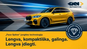 Dinamiškas geltonas BMW X5 su "Face Spline" technologija neryškiame fone, pabrėžiantis jo našumą ir dizainą.