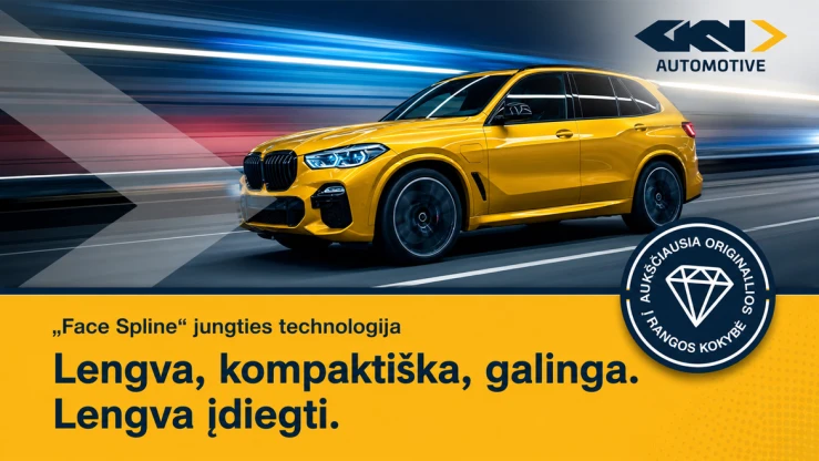 Dinamiškas geltonas BMW X5 su "Face Spline" technologija neryškiame fone, pabrėžiantis jo našumą ir dizainą.