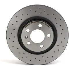 Widok na tarczę hamulcową Brembo o średnicy 19,8 mm z otworami wentylacyjnymi.