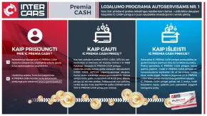 Inter Cars Premia Cash Lojalumo Programa Informacija apie IC Premia Cash programą: prisijungimas, pinigų gavimas ir išleidimas.