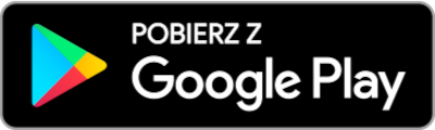 Czarny przycisk pobierania aplikacji z logo Google Play i napisem 'Pobierz z Google Play' na białym tekście