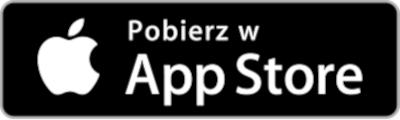 Czarny przycisk pobierania aplikacji z logo Apple i napisem 'Pobierz w App Store' na białym tekście