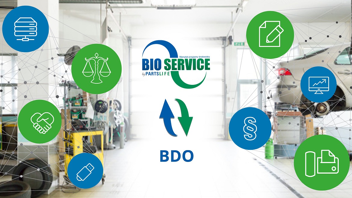 Platforma Bio Service pozwala na zintegrowanie jej z kontem BDO, co ułatwia administrowanie gospodarką odpadami w warsztacie.